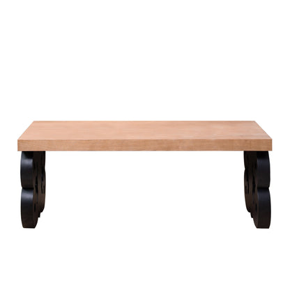 Black Scroll Base Coffee Table – 47" Rectangular Wood Living Room Table