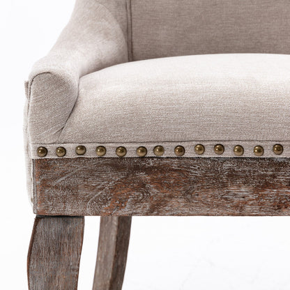 A&A Furniture Ultra Side Dining Chair with Thickened Fabric and Bronze Nail Head, Beige, Set of 2