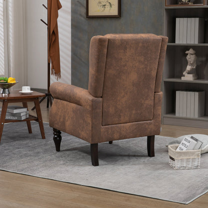 Modern Coffee Wood Frame Armchair with Microsuede Upholstery