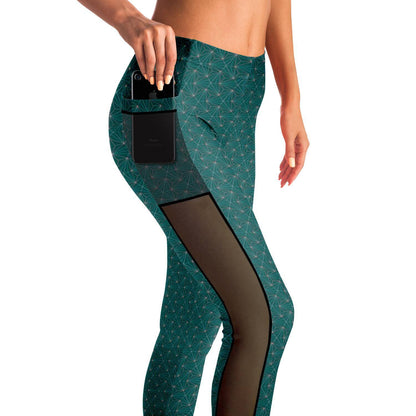 TURQUOISE SACRED CONNECTIONS PREMIUM MESH POCKET YOGA LEGGINGS