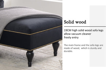 58" Velvet Chaise Lounge with Nailhead Trim and Solid Wood Legs