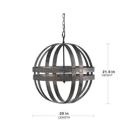 4 Light Galvanized Chandelier with Adjustable Chain