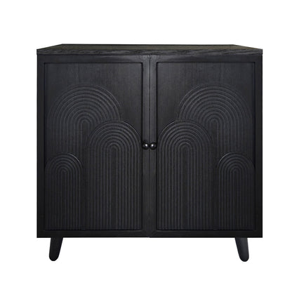 Modern Black Wood Storage Cabinet with Embossed Door