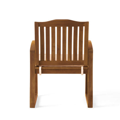7 Pieces Acacia Wood Outdoor Dining Set with Cream Cushions