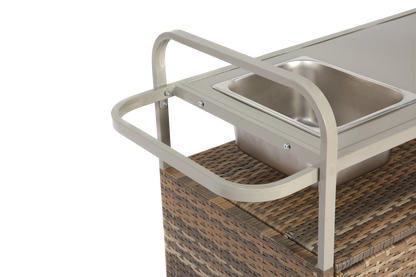 Outdoor Bar Table with Wicker Cabinet and Steel Top