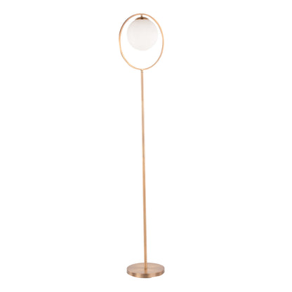 Moon Contemporary Floor Lamp in Gold Metal and Frosted Glass