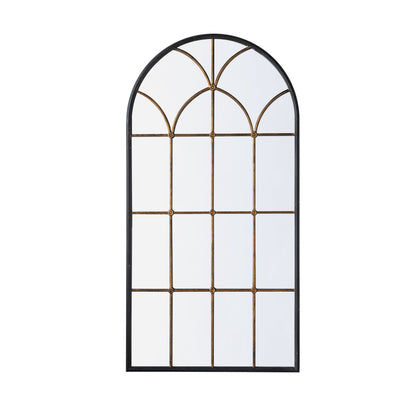 34x65.5' Arched Full-Length Mirror with Black and Gold Windowpane Design