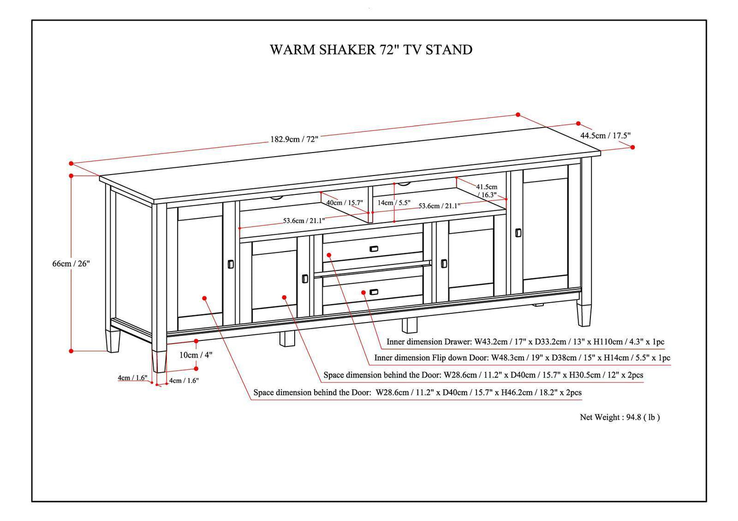 Warm Shaker 72" TV Media Stand - Russet Brown