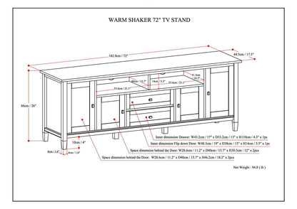 Warm Shaker 72" TV Media Stand - Russet Brown