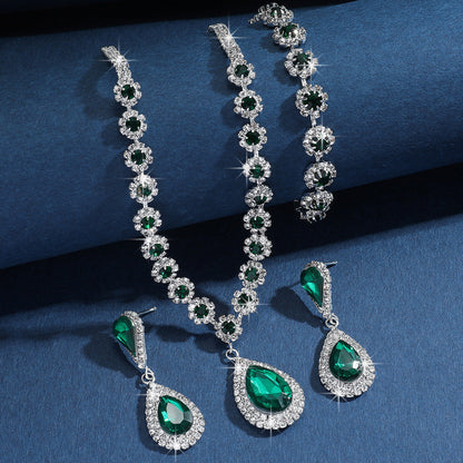 Diamond Necklace Earrings And Bracelet Three Piece Jewelry Set