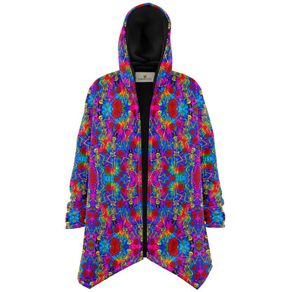 Tie Dye Dancing Skeleton Cuddle Cloak | Grateful Dead | Minky Sherpa Lined Coat with Hood, Zipper and Pockets | Women and Mens Festival Coat | Mountain Fashion