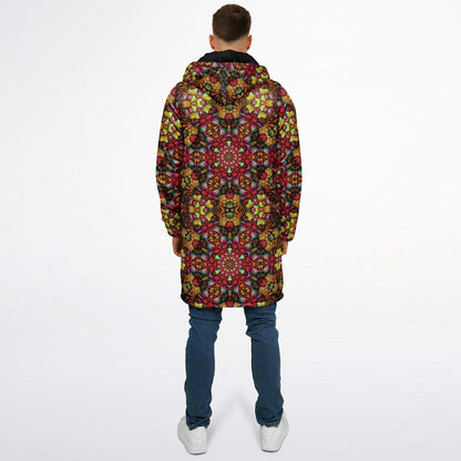 Fractal Glass Cuddle Coat | Unisex Minky Sherpa Lined Coat with Hood, Zipper and Pockets | Women and Mens Festival Coat | Mountain Fashion