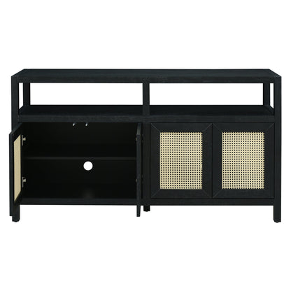 TREXM Bohemian Style Rattan Buffet Storage Cabinet with Solid Wood Frame
