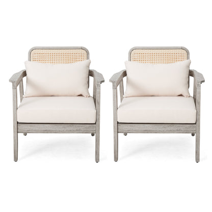(Set of 2) Outdoor Acacia Wood Patio Club Chairs with Cushions