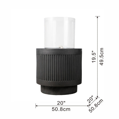 20x20x19.5' Heavy Cement Round Black Ribbed Outdoor Water Fountain with Light (Color Change)