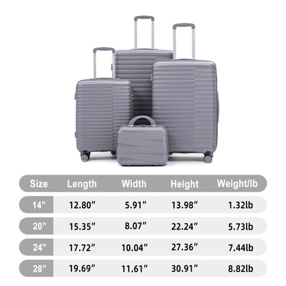 4-Piece PP Spinner Wheel Luggage Set with Cosmetic Case, Light Gray