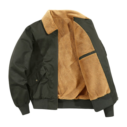 Men's American-style Fleece-lined Warm Pure Cotton Washed Jacket