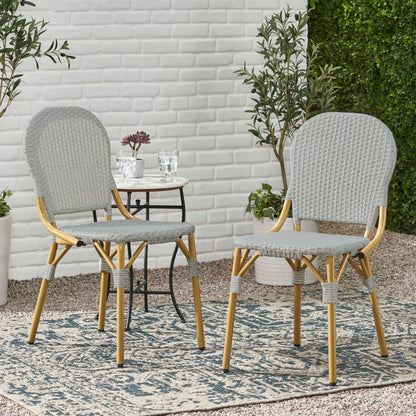 Outdoor Rattan And Aluminum Armless French Bistro Chairs (Set of 2) - Dark Gray