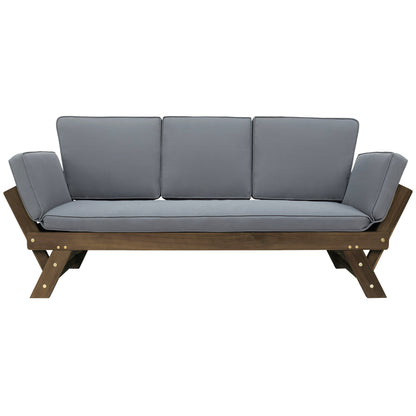 TOPMAX Outdoor Adjustable Patio Wooden Daybed Sofa Chaise Lounge with Cushions