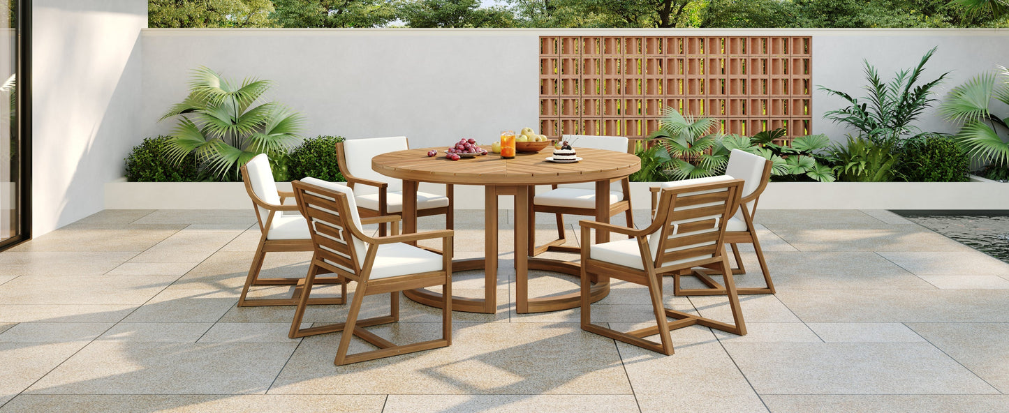 TREXM Patio Dining Table Set for 6 with Umbrella Hole