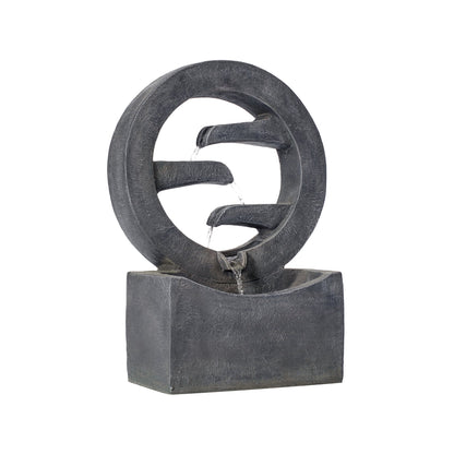 26.77'H Gray Circular Polyresin Outdoor Water Fountain with LED Light