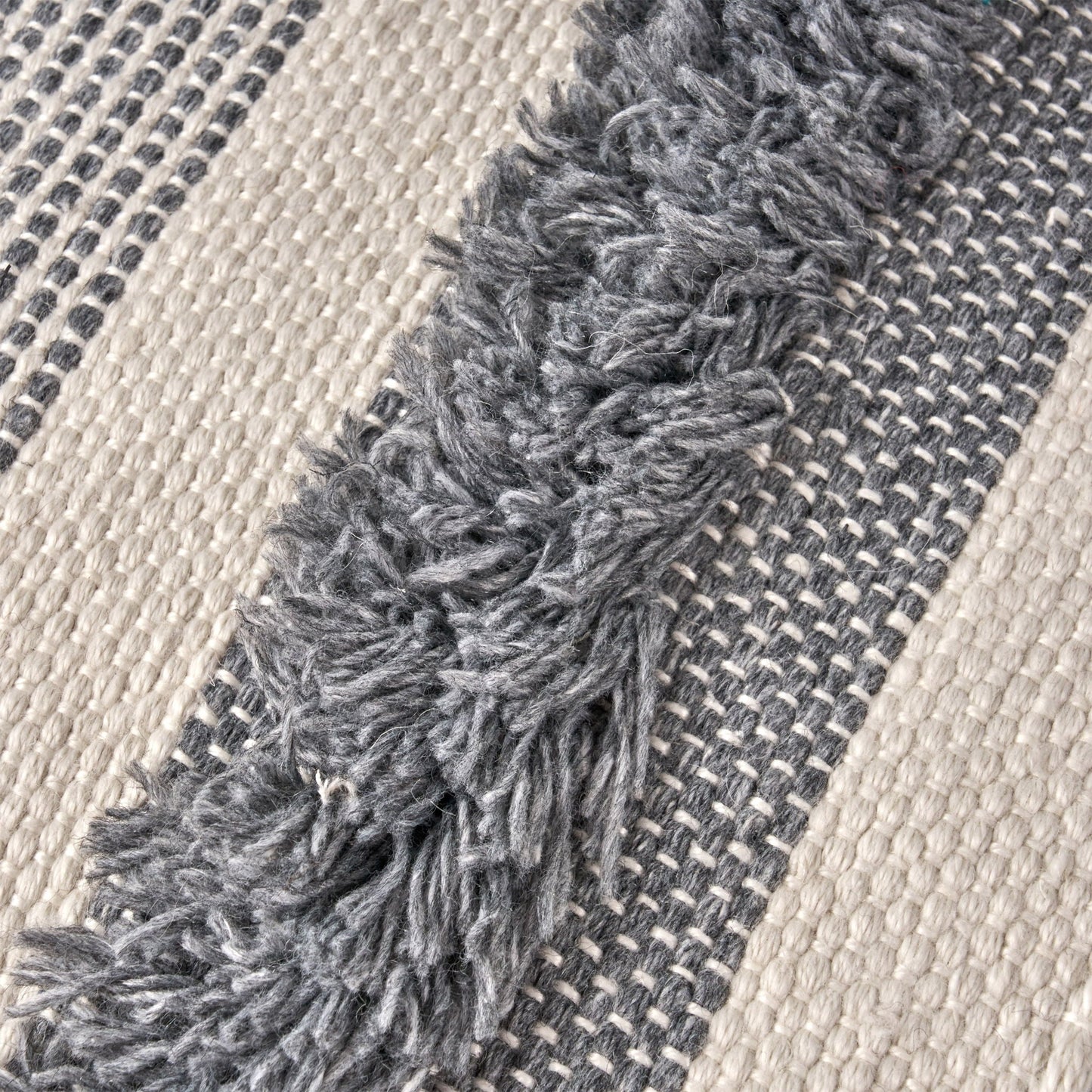 Karim Faux Yarn Large Accent Pouf in Ivory and Gray