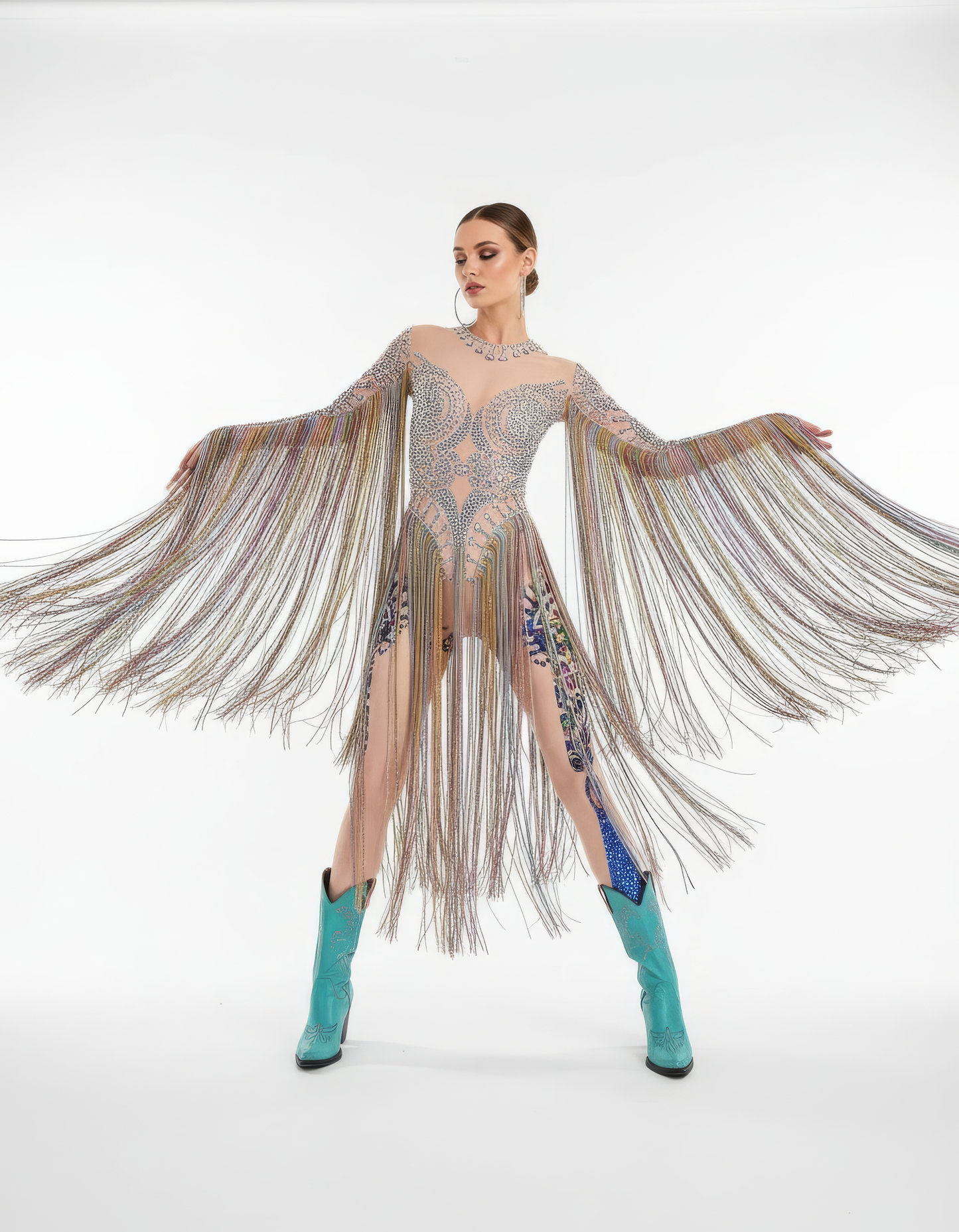 The Elton Rhinestone Fringe Bodysuit | Long Tassel Festival, Drag & Stage Outfit – Manifestie