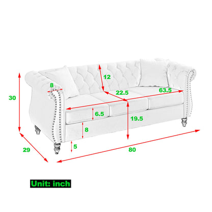 80" Grey Velvet Chesterfield Sofa