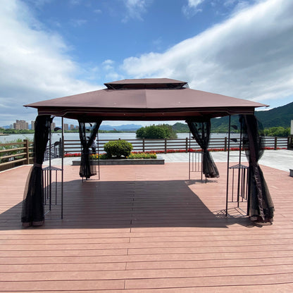 13 x 10 ft Patio Gazebo Tent with Ventilated Double Roof and Mosquito Net