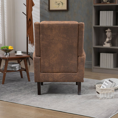 Modern Coffee Wood Frame Armchair with Microsuede Upholstery