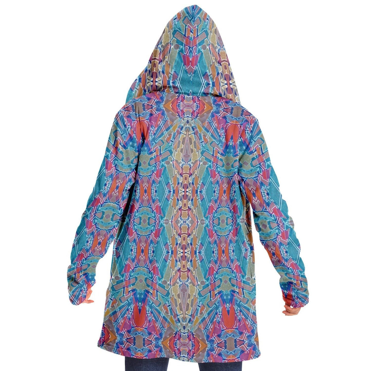 Electric Totem Cuddle Cloak | Unisex Minky Sherpa Lined Hooded Coat | Women and Mens Festival Coat | Mountain Fashion