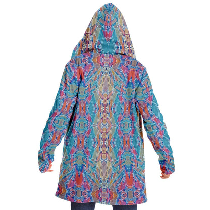 Electric Totem Cuddle Cloak | Unisex Minky Sherpa Lined Hooded Coat | Women and Mens Festival Coat | Mountain Fashion