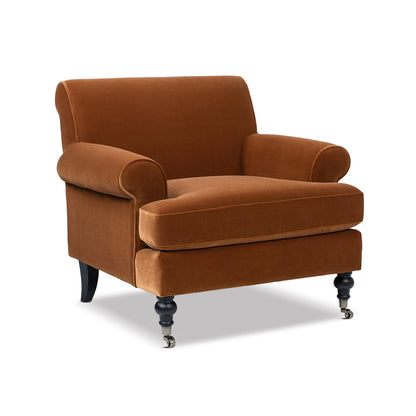 Alana 38' Lawson Accent Arm Chair Metal Casters, Burnt Orange Performance Velvet