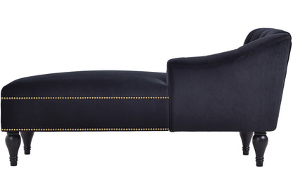58" Velvet Chaise Lounge with Nailhead Trim and Solid Wood Legs