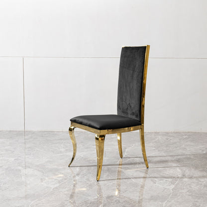 Dining Chair (Set of 2) With Unique Backrest Stainless Steel Legs - Gold