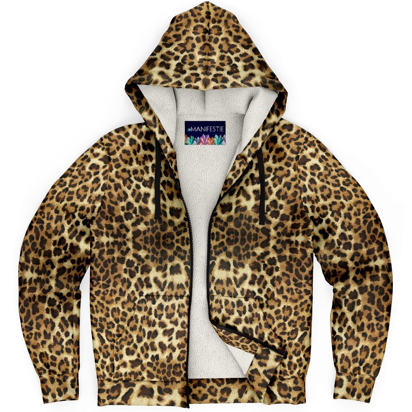 Leopard Print Premium Sherpa Lined Zip Hoodie
