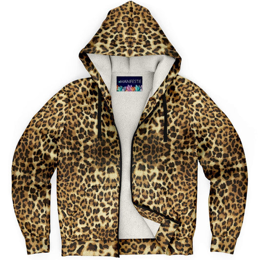 Leopard Print Premium Sherpa Lined Zip Hoodie