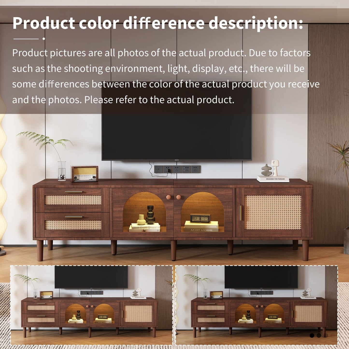 Rattan TV Stand with 3 Cabinets and 2 Drawers