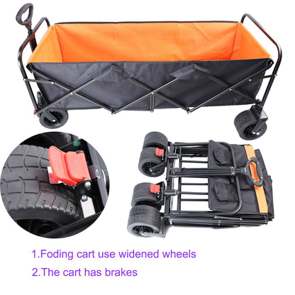 Big Large Capacity Folding Wagon Cart with Extender (Black + Orange)