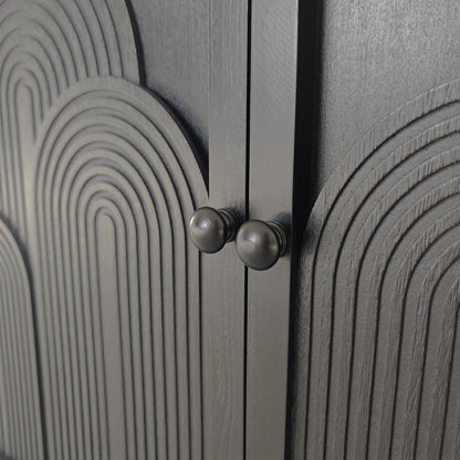 Modern Black Wood Storage Cabinet with Embossed Door