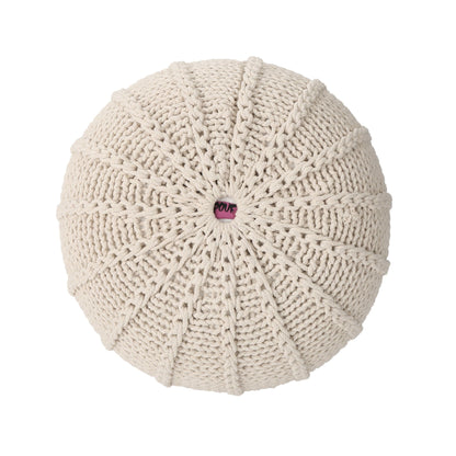 Bordeaux Knitted Cotton Round Pouf Ottoman and Floor Cushion