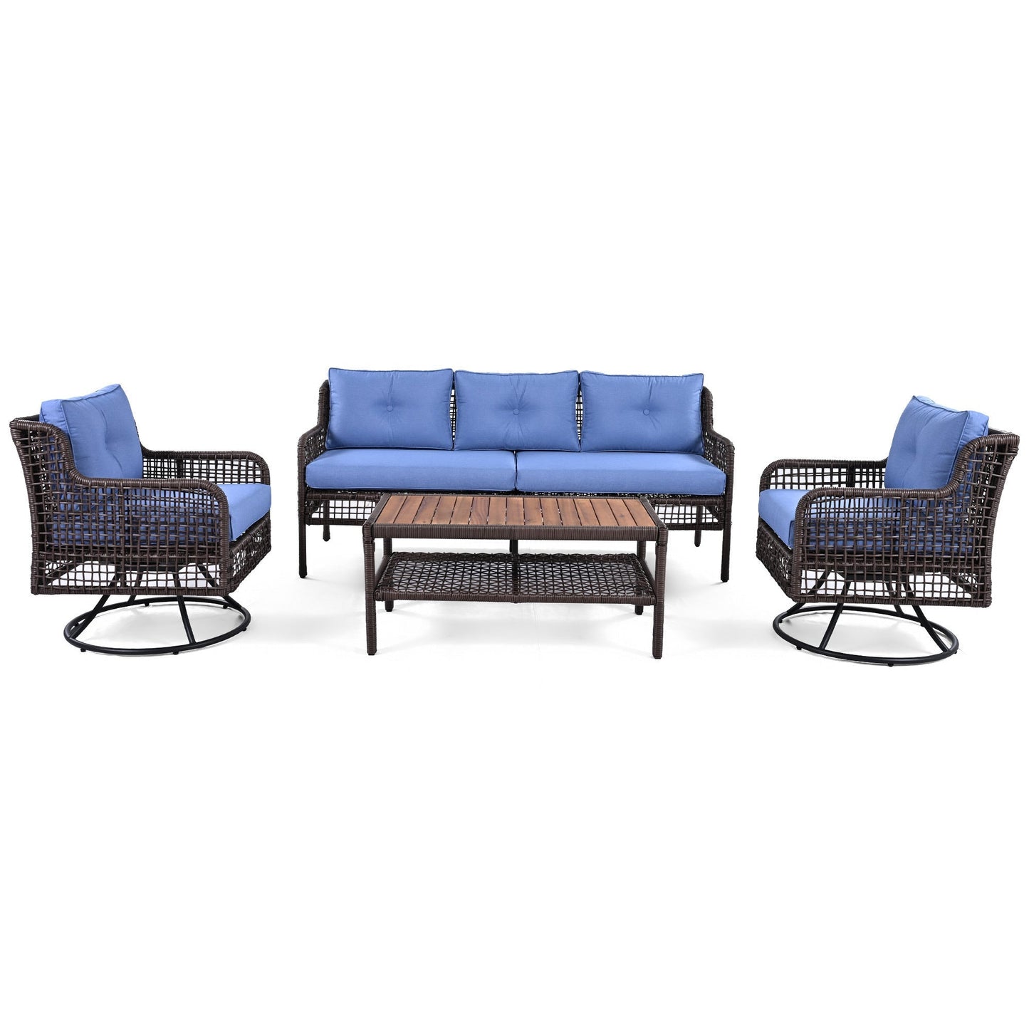 GO 4 Pieces Patio Furniture Set with Swivel Chairs Outdoor Wicker Sofas