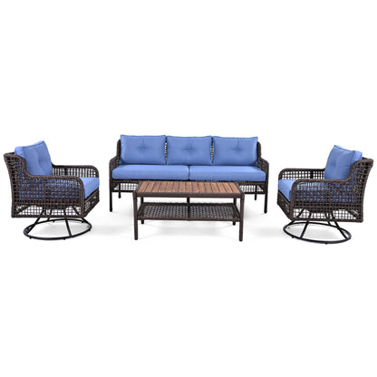 GO 4 Pieces Patio Furniture Set with Swivel Chairs Outdoor Wicker Sofas
