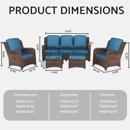 Patio Furniture Set Rattan Outdoor Sectional Conversation Sets 5-Piece Peacock Blue