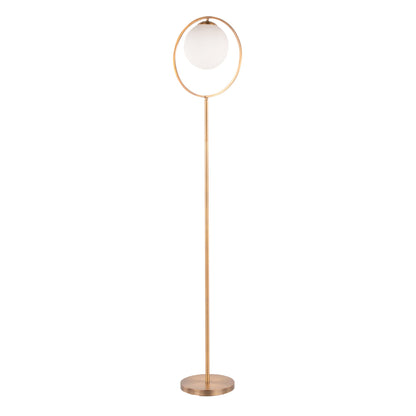 Moon Contemporary Floor Lamp in Gold Metal and Frosted Glass