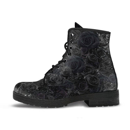 Black Roses Dew Drops  Memory Foam Boots | All Season Lace Up Boots | Vegan Leather Combat Boot