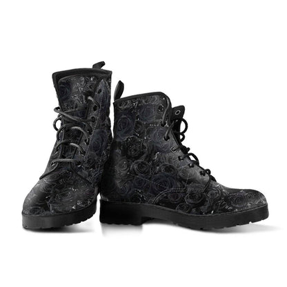 Black Roses Dew Drops  Memory Foam Boots | All Season Lace Up Boots | Vegan Leather Combat Boot