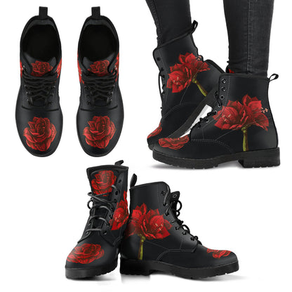 Amaryllis Flower  Memory Foam Boots | All Season Lace Up Boots | Vegan Leather Combat Boot