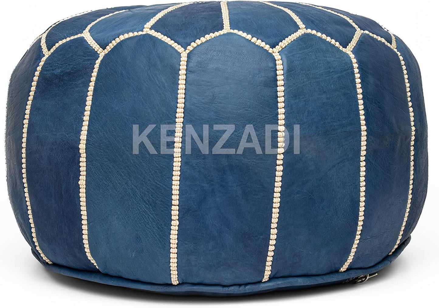 Genuine Leather Pouf Stuffed Handmade Stitched in Marrakech by Moroccan Artisans (Blue Jean)