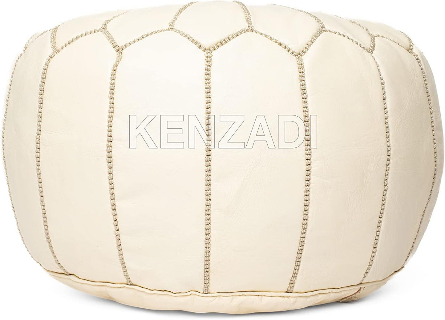 Genuine Leather Pouf Stuffed Handmade Stitched in Marrakech by Moroccan Artisans (Creamy White)
